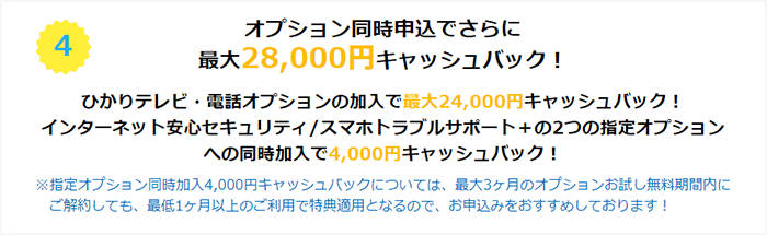 GMOとくとくBB光オプション同時加入でキャッシュバック増額